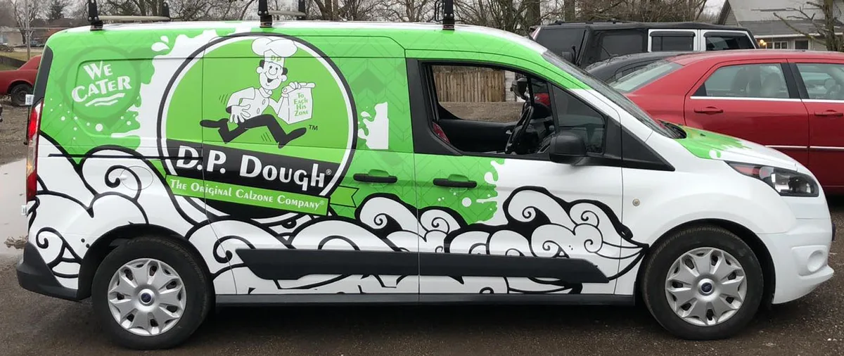 DP Dough Transit Connect delivery van wrap by Chicago Fleet Wraps